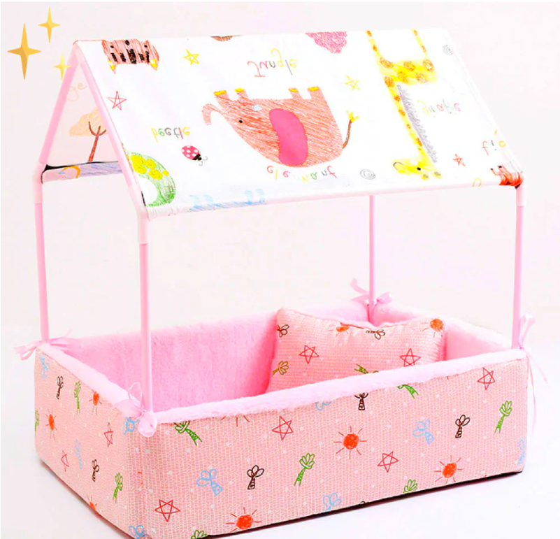 Gemütliche Fleece-Schlafmatte mit Dach und Kissen