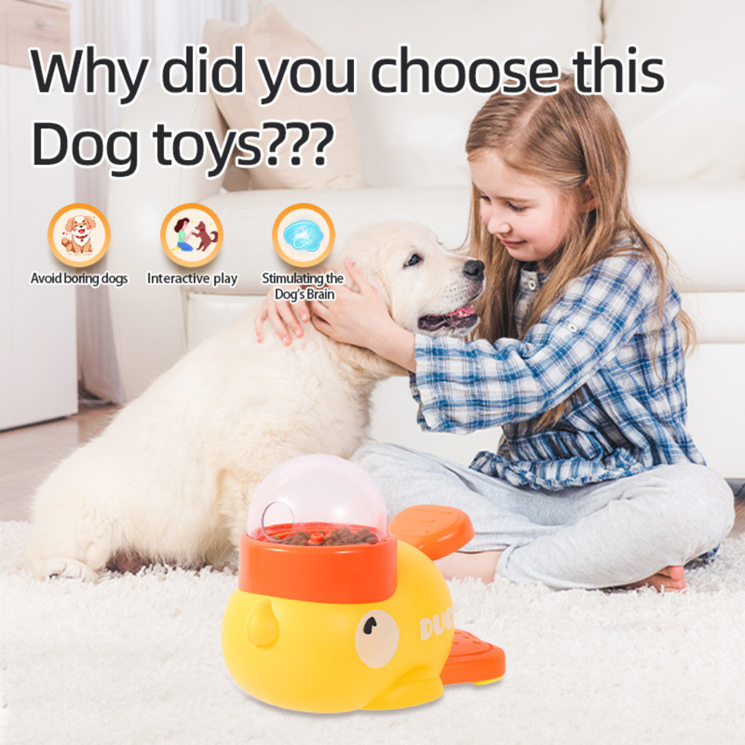 Interactive self-feeding dispenser for dogs