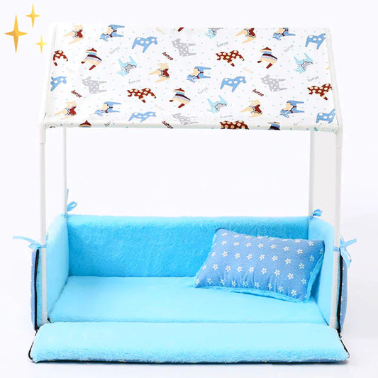 Gemütliche Fleece-Schlafmatte mit Dach und Kissen