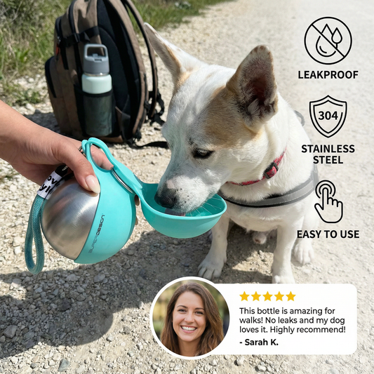 2-in-1 Dog Travel Water Bottle – Leakproof Stainless Steel Bottle with Silicone Bowl