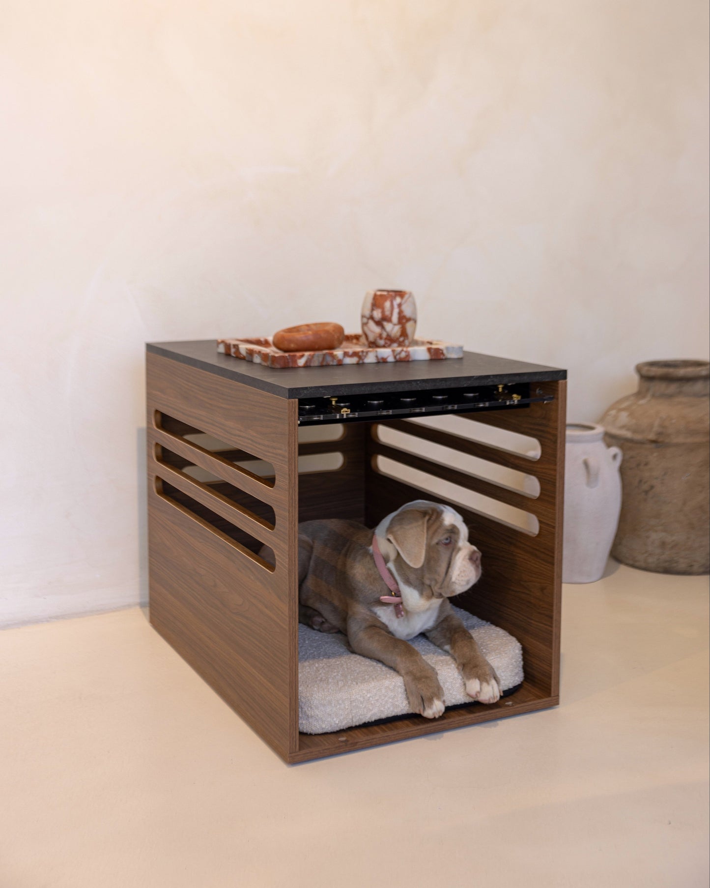 Side Table Crate - Walnut Black Mocha Marble