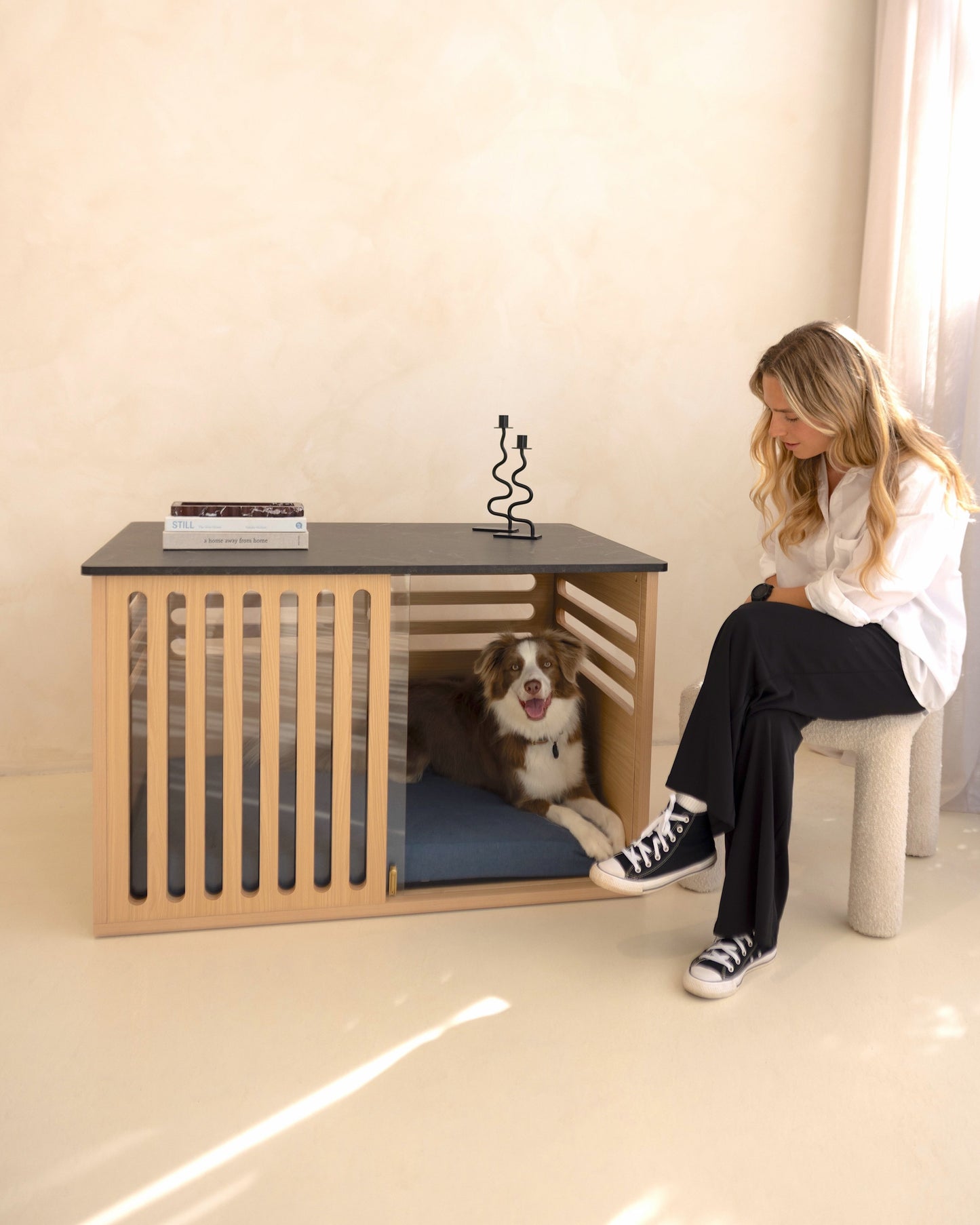 Large Buffet Table Dog Crate - Elm Black Mocha Marble