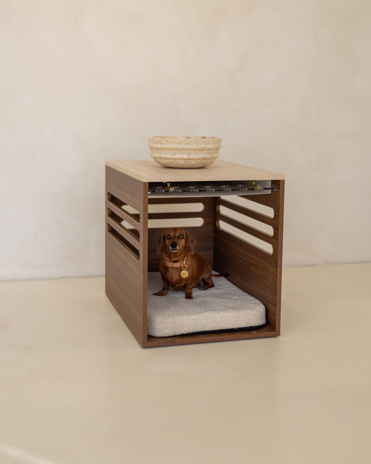 Side Table Crate - Walnut Travertine