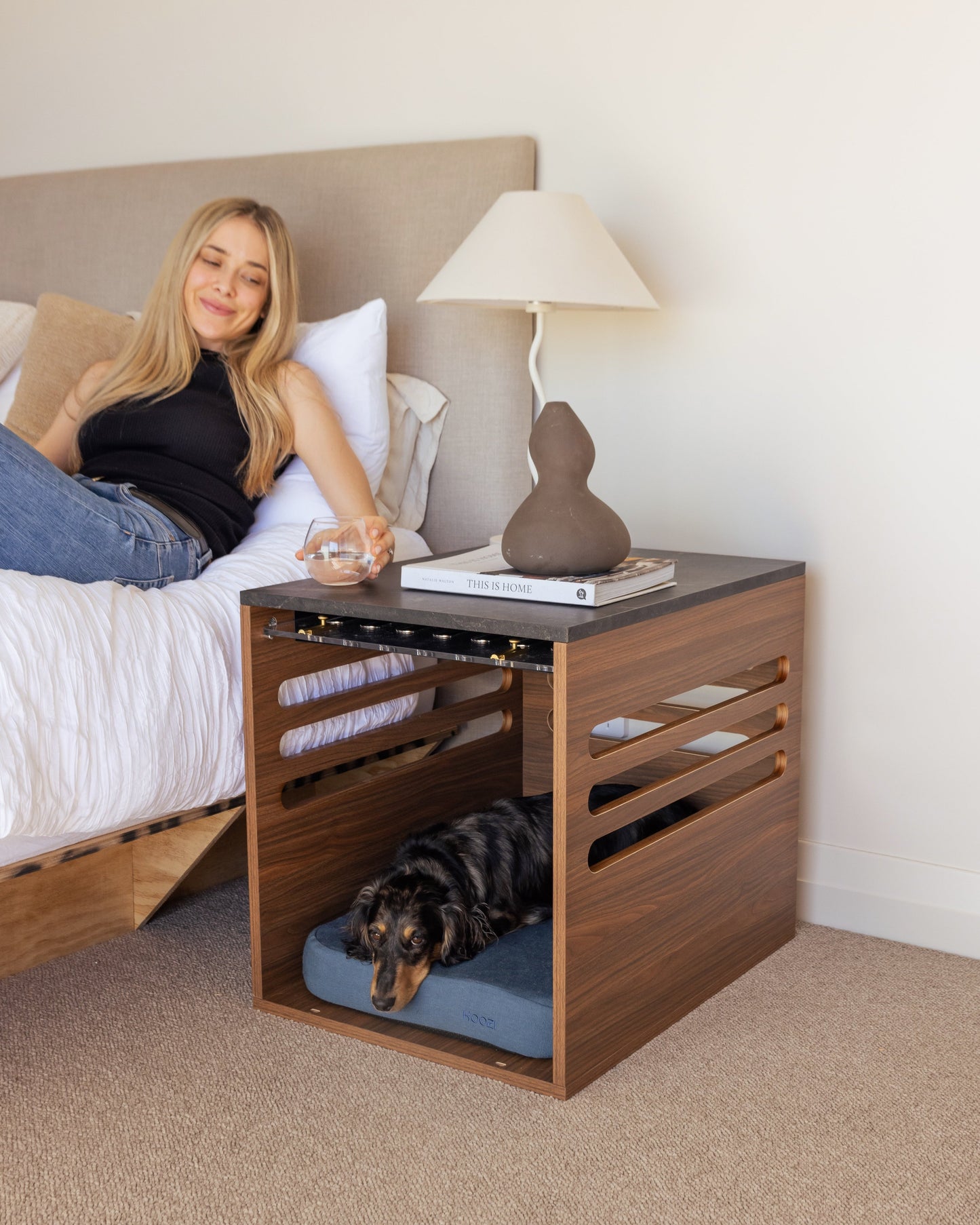 Side Table Crate - Walnut Black Mocha Marble