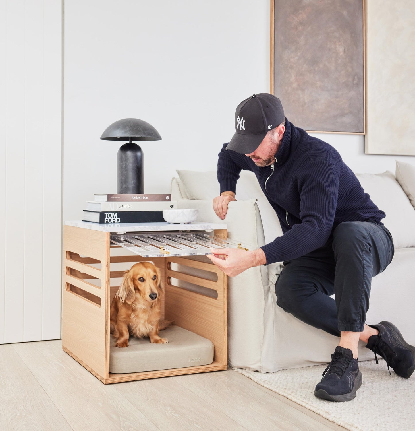 Side Table Crate - Elm Carrara Marble