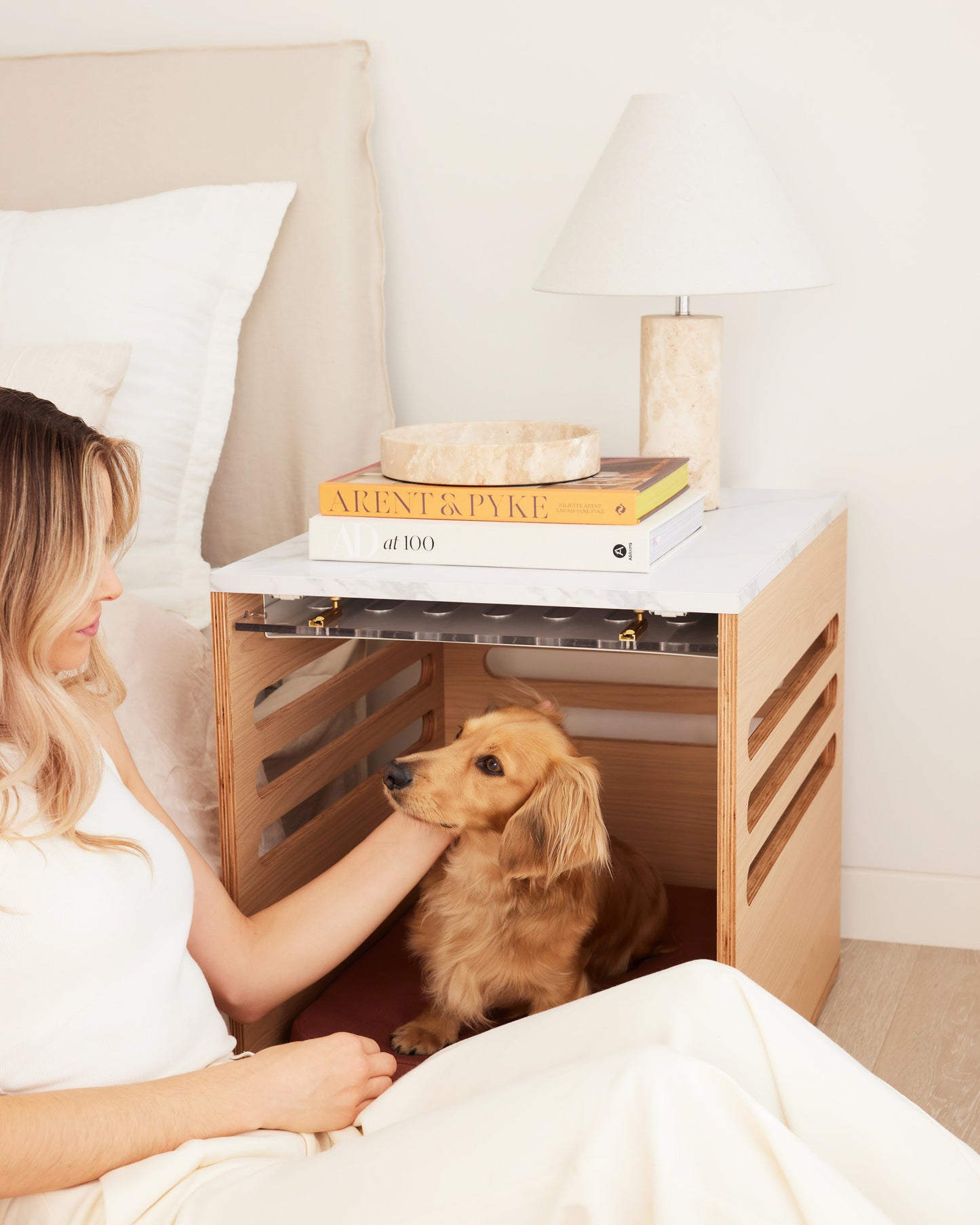 Side Table Crate - Elm Carrara Marble