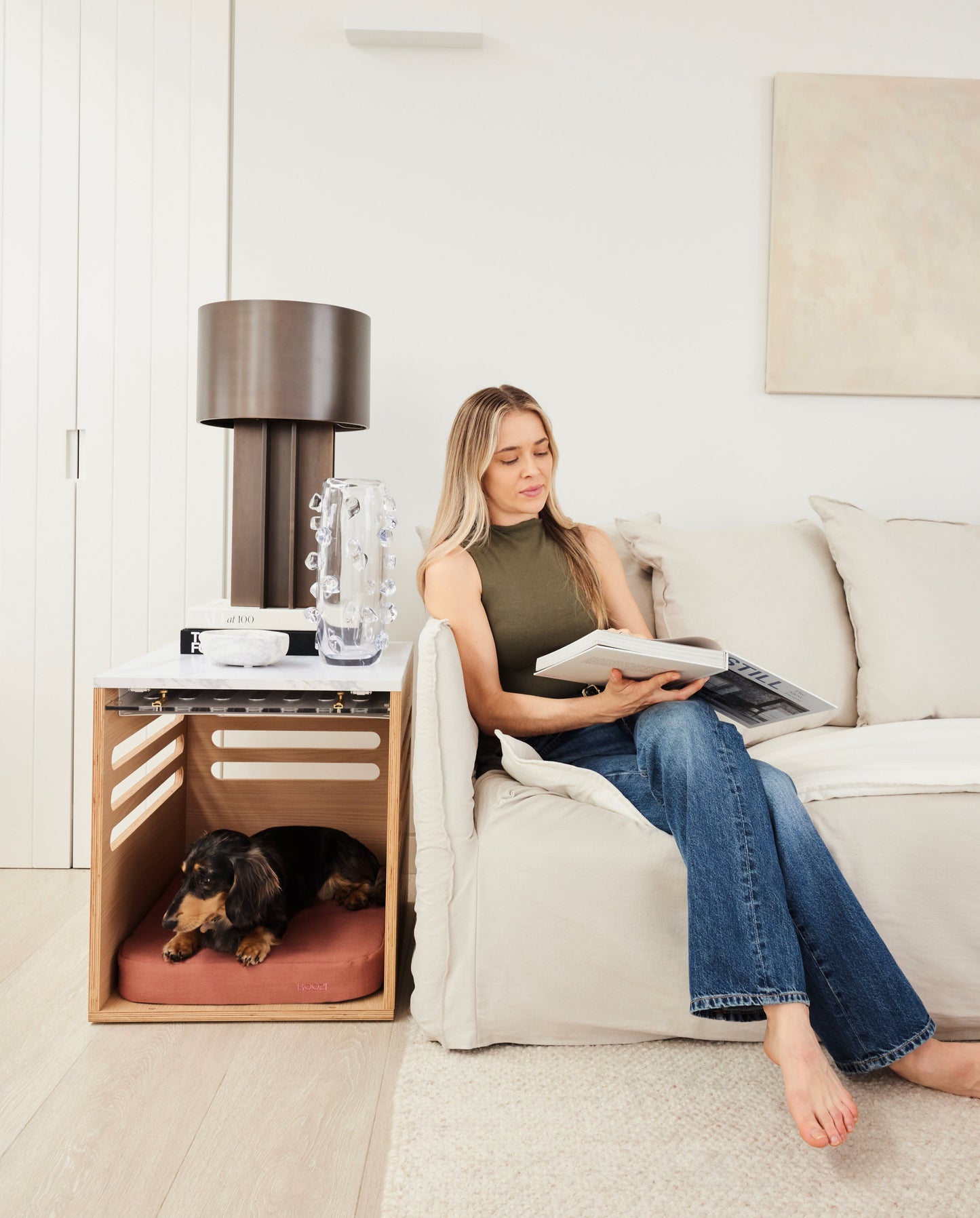 Side Table Crate - Elm Carrara Marble