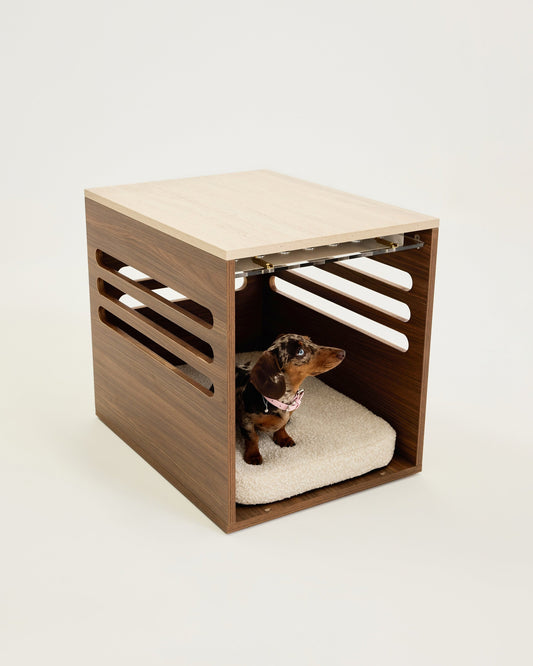 Side Table Crate - Walnut Travertine