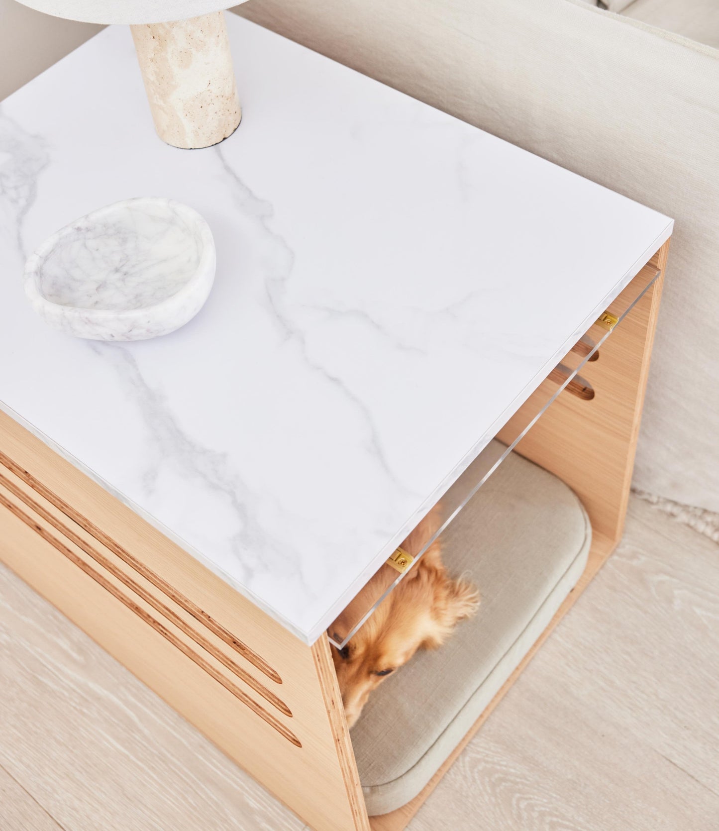 Side Table Crate - Elm Carrara Marble