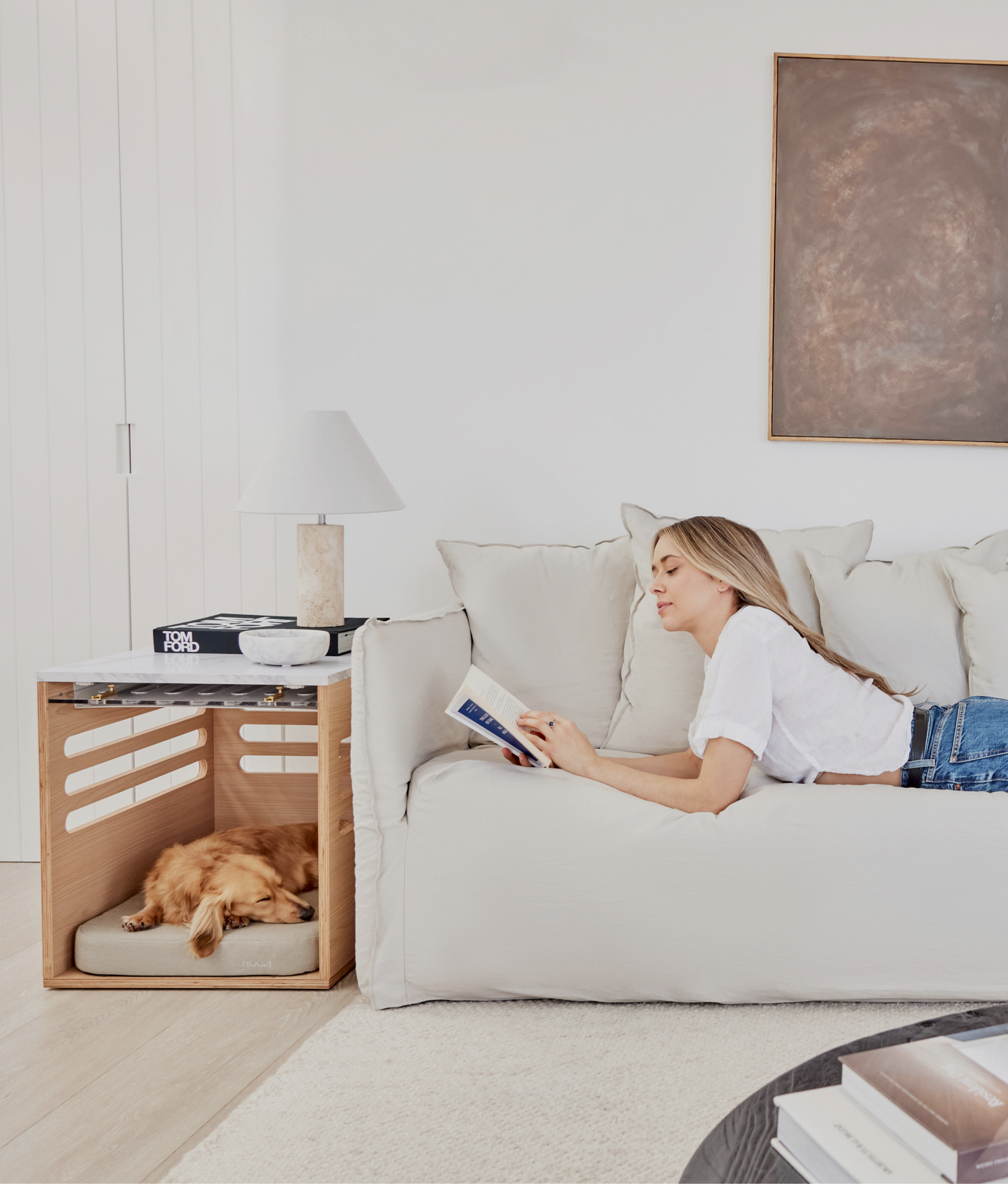 Side Table Crate - Elm Carrara Marble