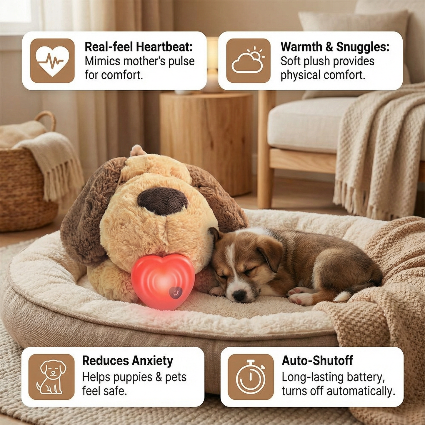 Calming Heartbeat Comfort Plush for Pets – Anxiety & Stress Relief